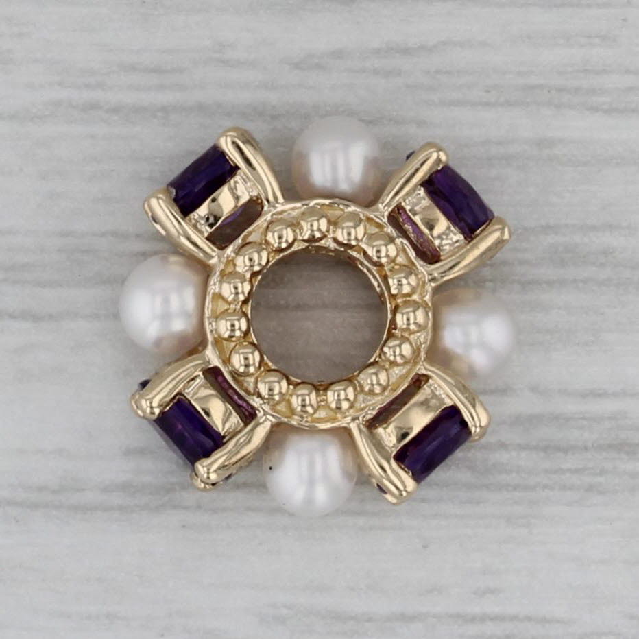 Gray Small Cultured Pearl 0.64ctw Amethyst Bead Spacer Charm 14k Gold Rondel Slide