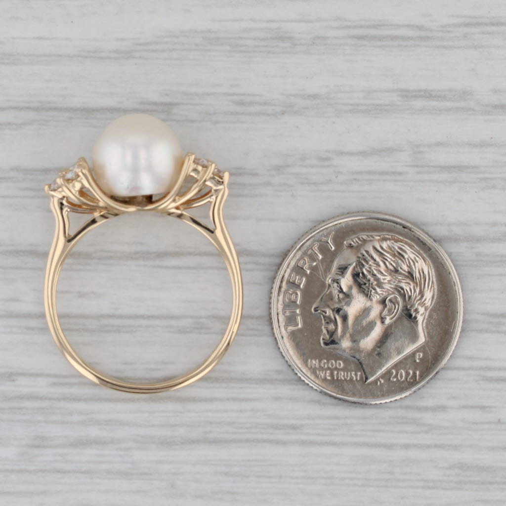 Gray Cultured Pearl Diamond Clusters Ring 14k Yellow Gold Size 5.5