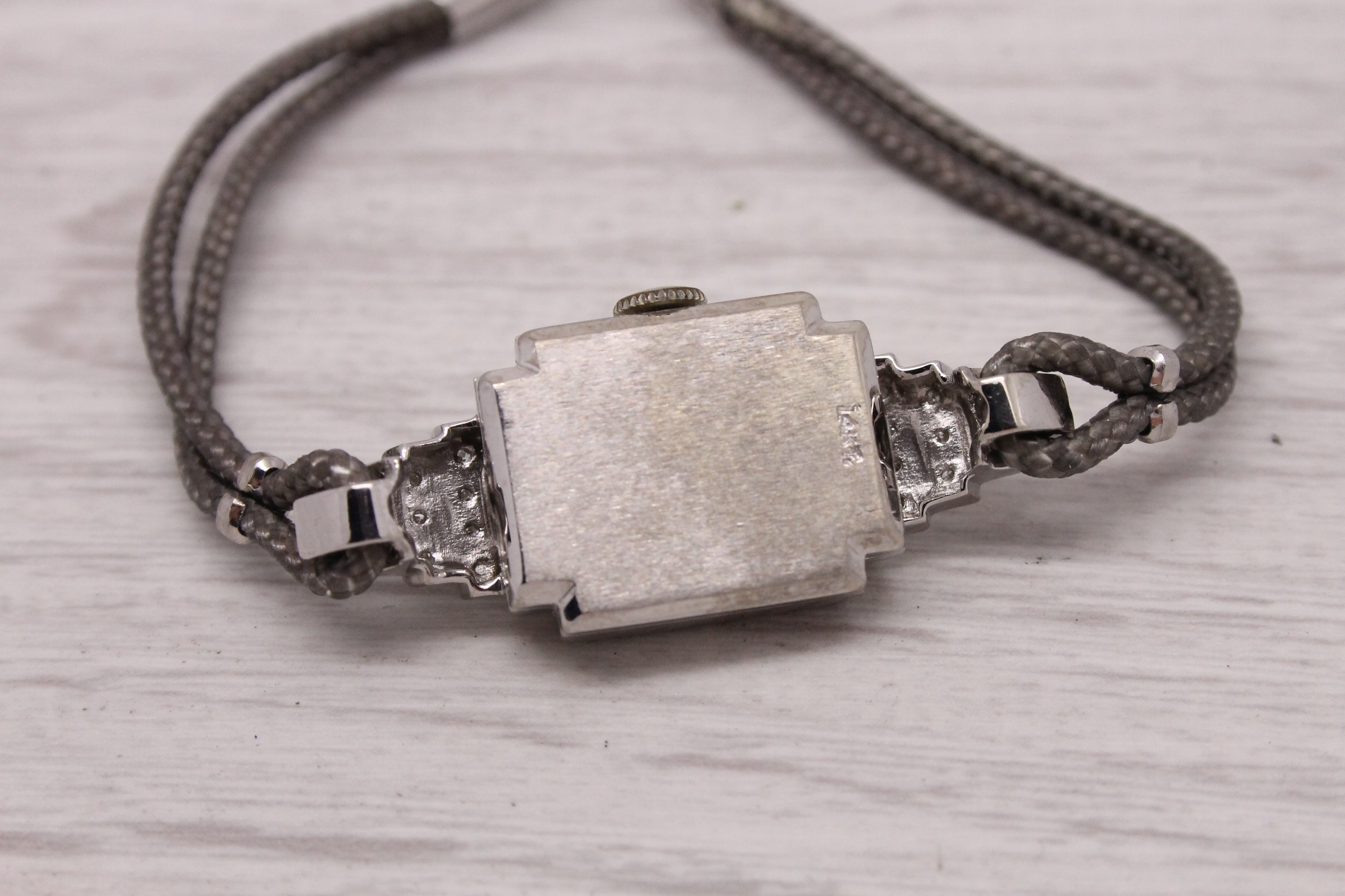Gray Vintage c.1950s Hamilton 14k White Gold Diamond Ladies Watch 0.20ctw Stair Case