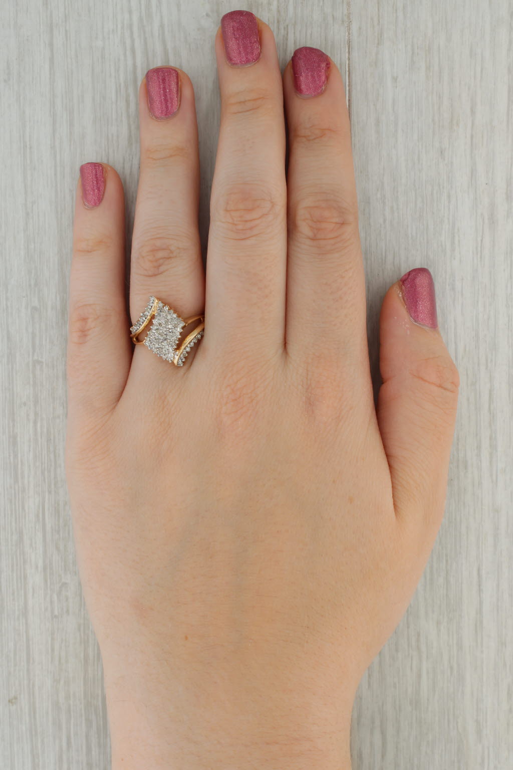 Rosy Brown 0.36ctw Diamond Cluster Bypass Ring 10k Yellow Gold Size 7.25