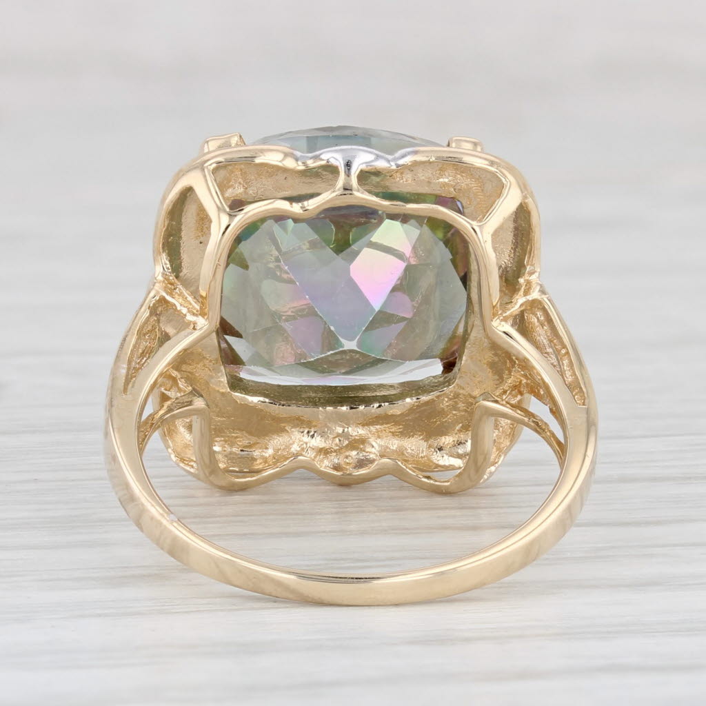 Light Gray 12.96ct Mystic Topaz Cushion Solitaire Ring 14k Yellow Gold Size 7.5 Cocktail