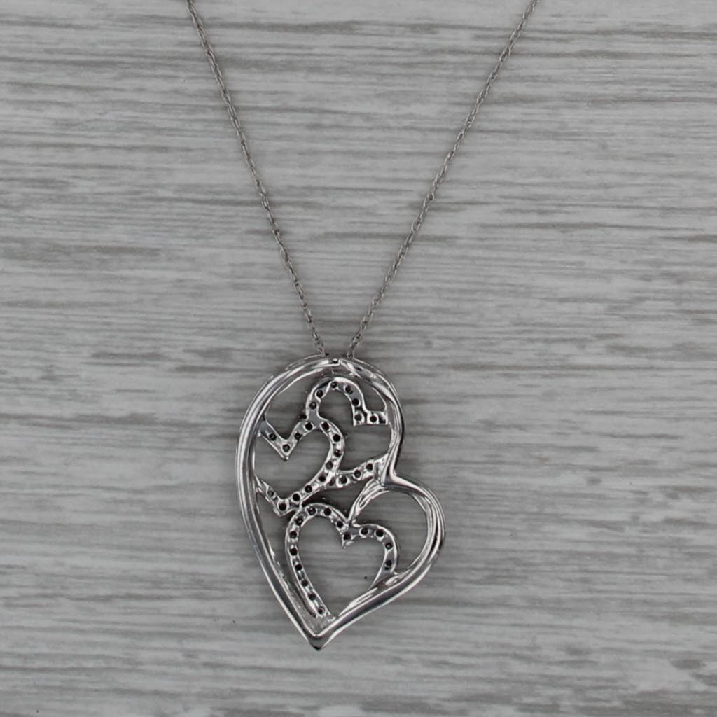 0.23ctw Openwork Diamond Hearts Pendant 10k White Gold 18.5" Rope Chain