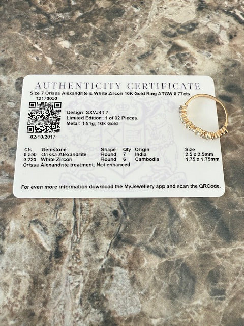 0.70ctw Zircon Alexandrite Contoured Ring Guard 10k Yellow Gold Size 7 COA