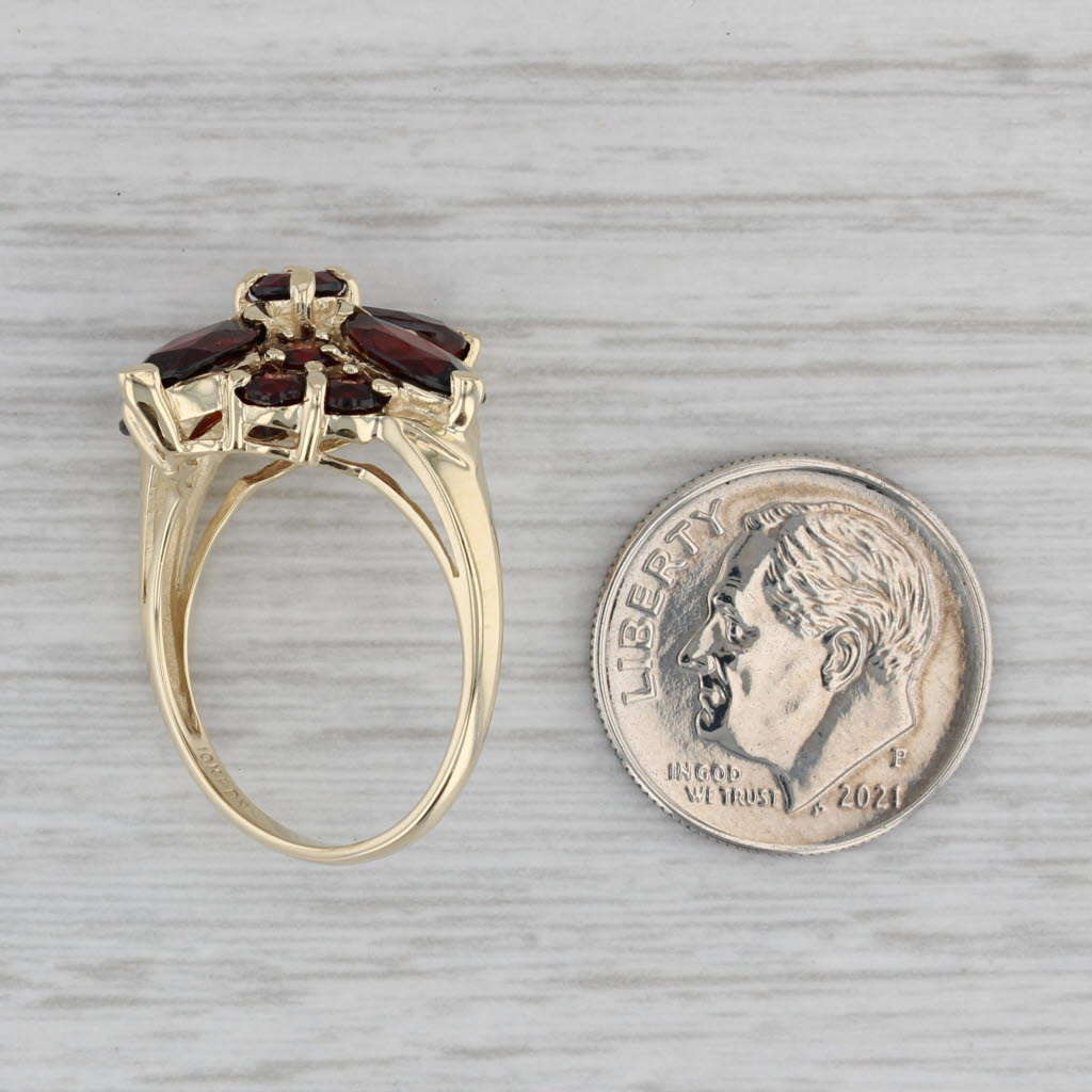 Gray 4.60ctw Garnet Flower Cluster Cocktail Ring 10k Yellow Gold Size 7.25