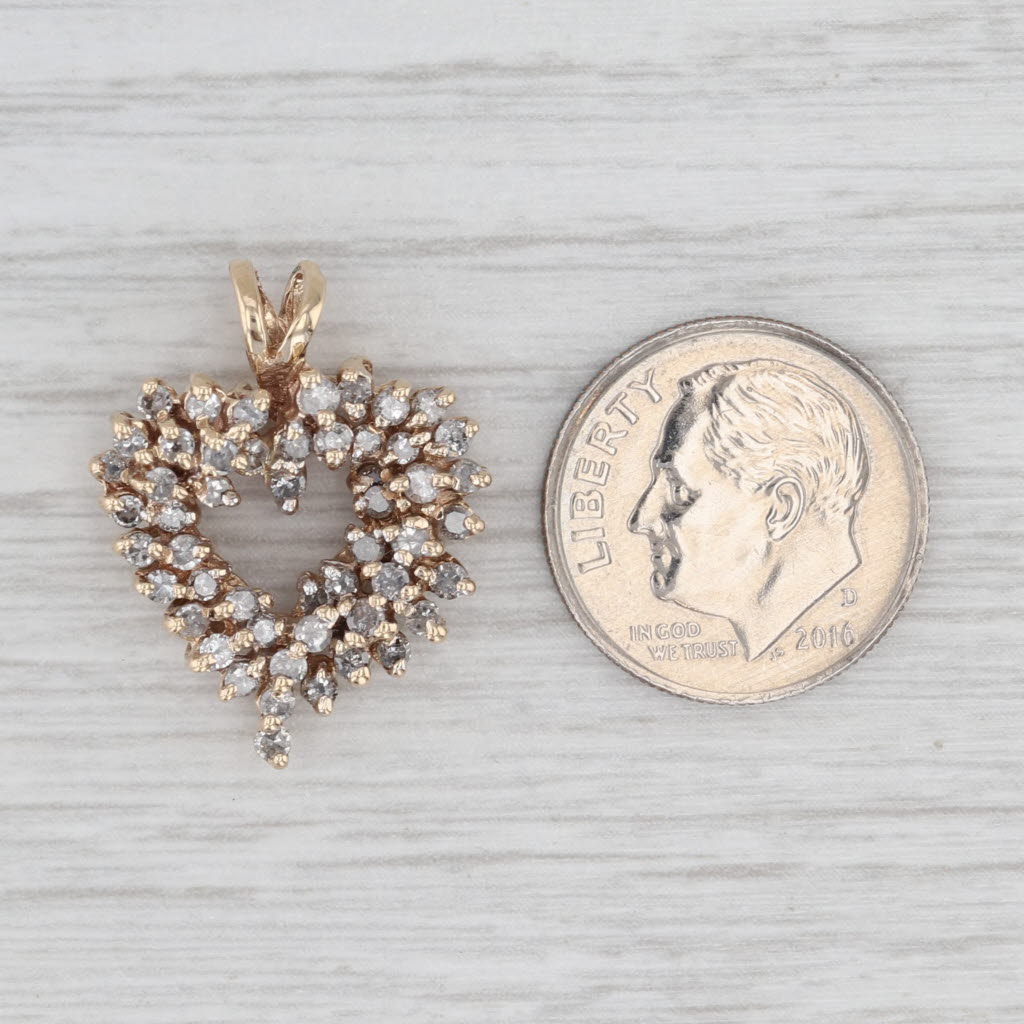 0.75ctw Diamond Cluster Open Heart Pendant 10k Yellow Gold