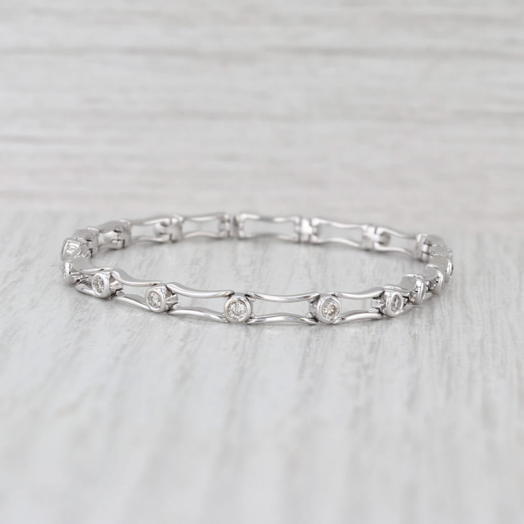 0.48ctw Diamond Bar Link Bracelet 14k White Gold 7" 3.5mm