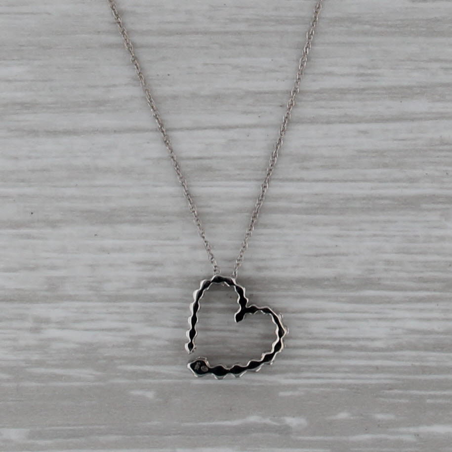 0.20ctw Diamond Open Heart Pendant Necklace 14k White Gold 18" Rope Chain