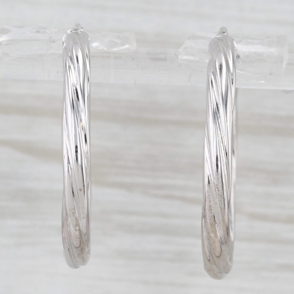 Light Gray Woven Round Hoop Earrings 14k White Gold Snap Top Hoops