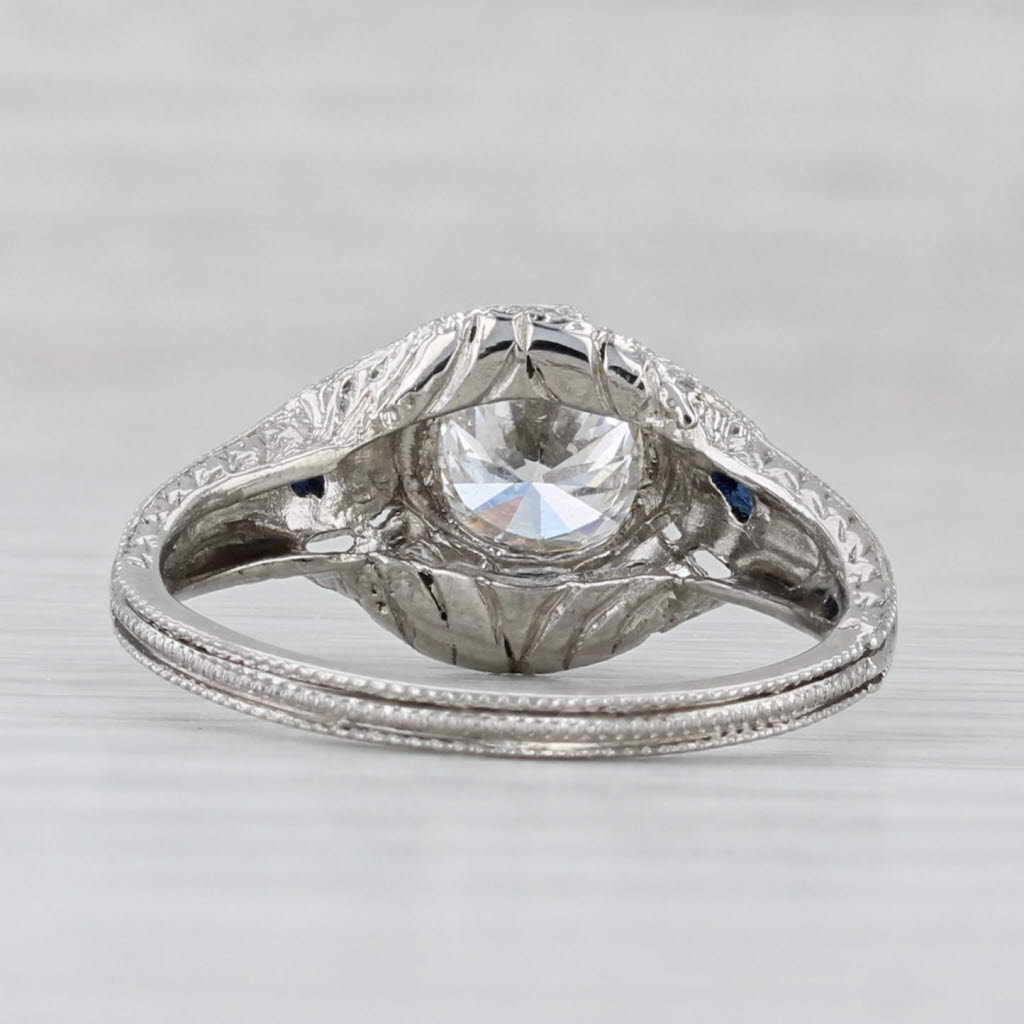 Light Gray Art Deco 0.85ctw Round Diamond Engagement Ring Platinum Size 6.25 GIA