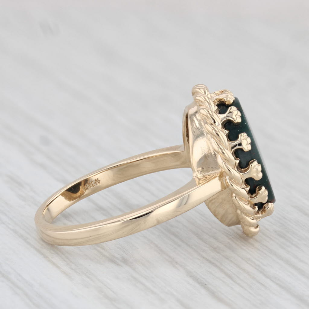 Light Gray Vintage Bloodstone Ring 14k Yellow Gold Size 6.75 Oval Solitaire