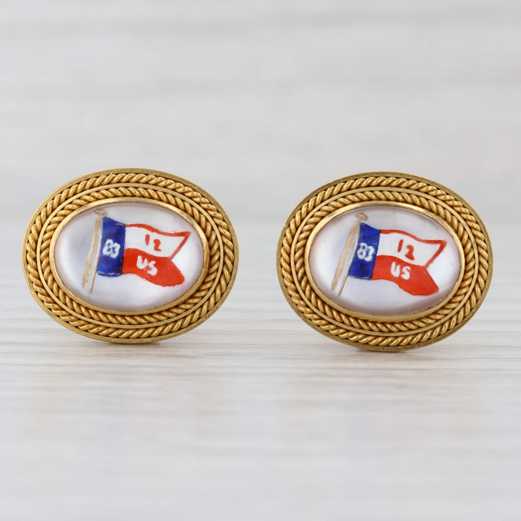 1983 New York Yacht Club Nautical Crossed Burgees Flags Earrings 18k Gold Essex
