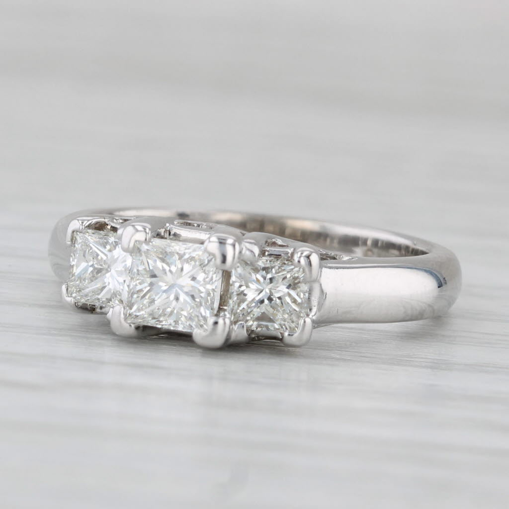 Light Gray 1.01ctw Princess Diamond 3-Stone Engagement Ring 14k White Gold Size 6.25
