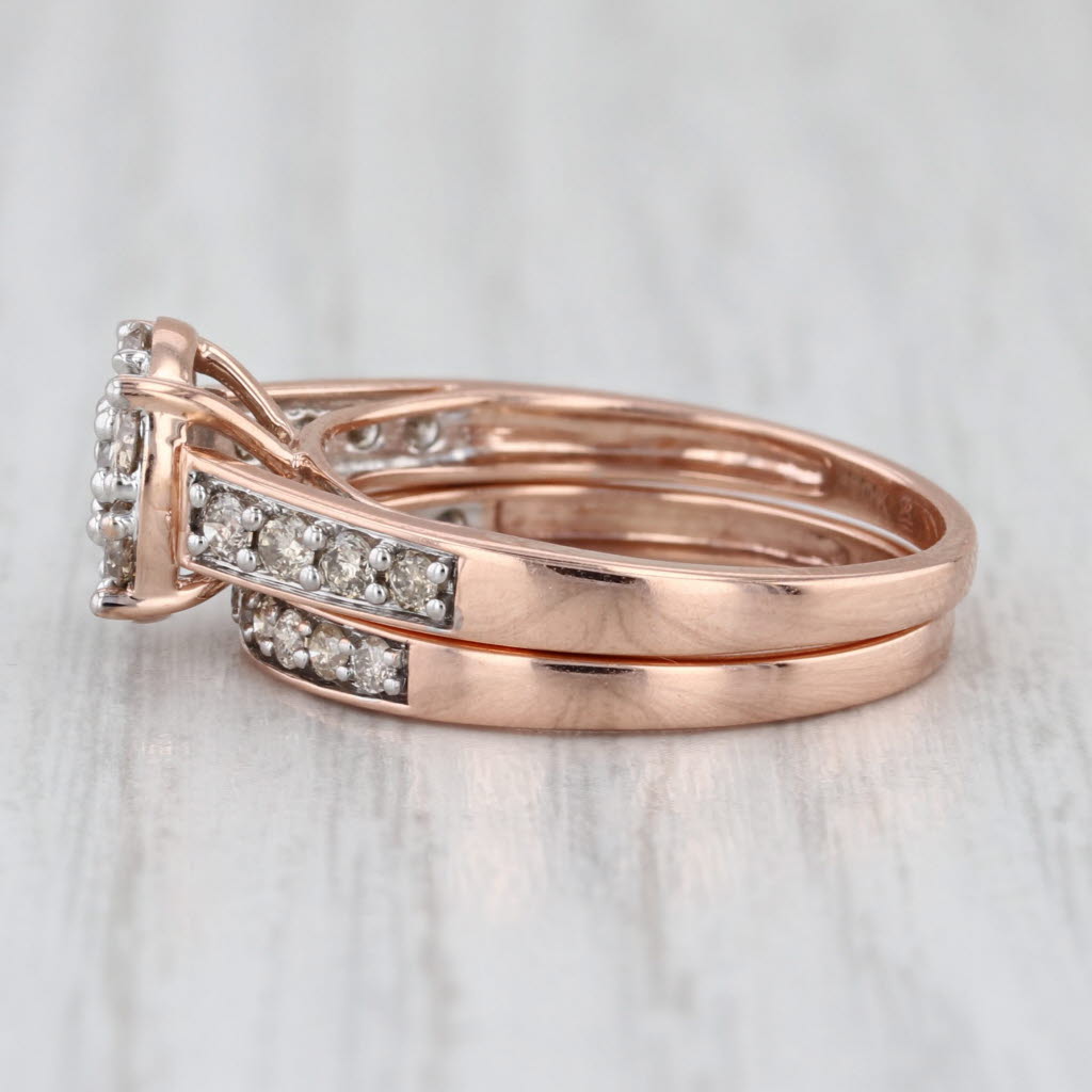 0.80ctw Diamond Cluster Engagement Ring Wedding Band Bridal Set 10k Rose Gold