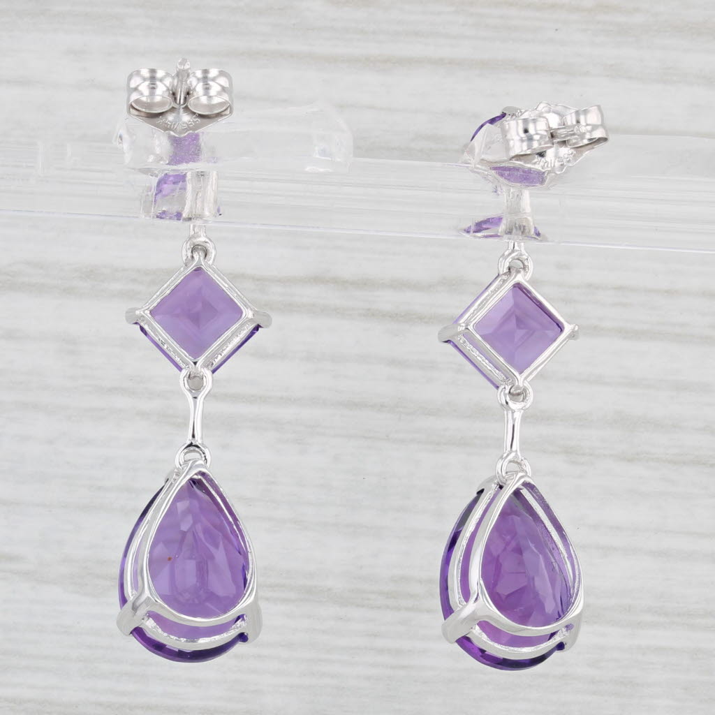 Light Gray 5.33ctw Amethyst Teardrop Dangle Journey Earrings 14k White Gold