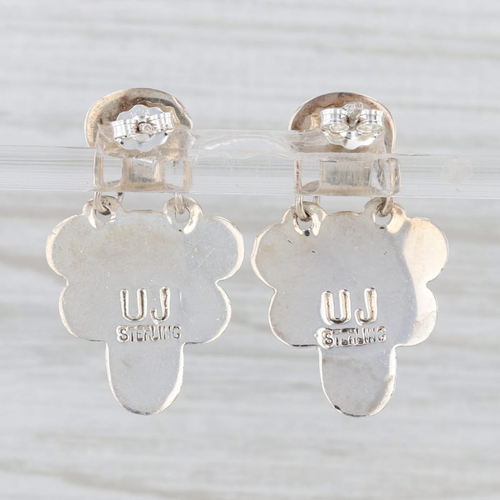 Vintage Southwestern Stabilized Turquoise Cluster Drop Earrings Sterling Silver