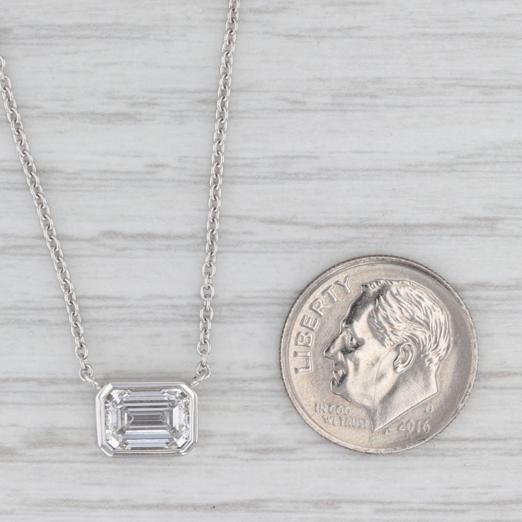 New Lab Grown Diamond Pendant Necklace 14k Gold 1.52ct Emerald Cut E VS1 IGI