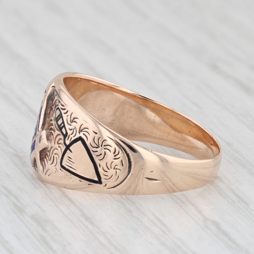 Light Gray Vintage Masonic Signet Ring 10k Gold Sz 9 Cigar Band Blue Lodge Square Compass