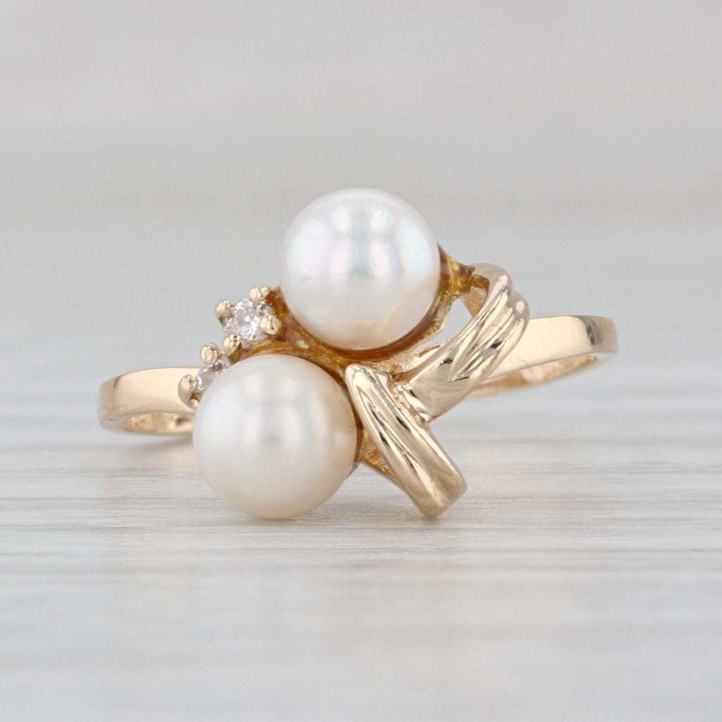 Cultured Pearl Knot Ring 14k Yellow Gold Size 5