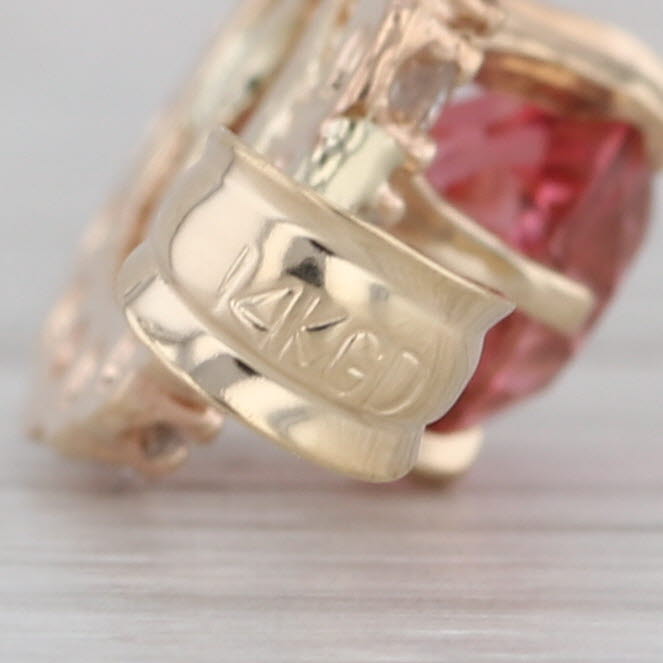 1.55ctw Pink Tourmaline Diamond Halo Pendant 14k Yellow Gold