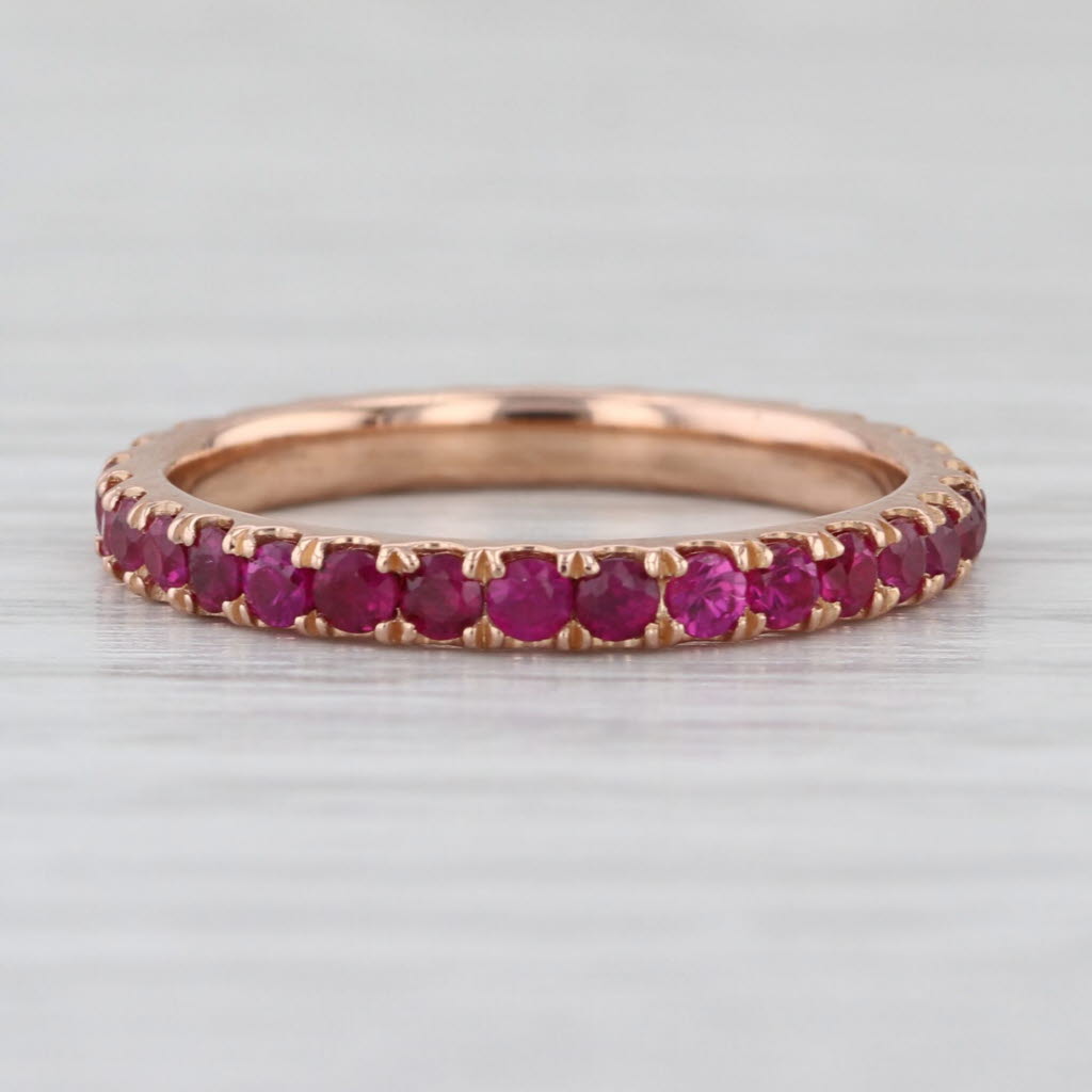 0.90ctw Natural Lab Grown Ruby Sapphire Eternity Band 18k Gold Stackable Ring