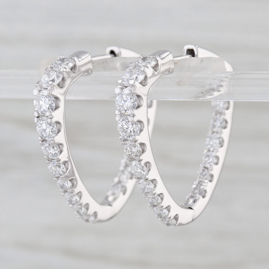 Lab Grown 2.30ctw Diamond Inside Out Hoop Earrings 14k White Gold Triangle Hoops