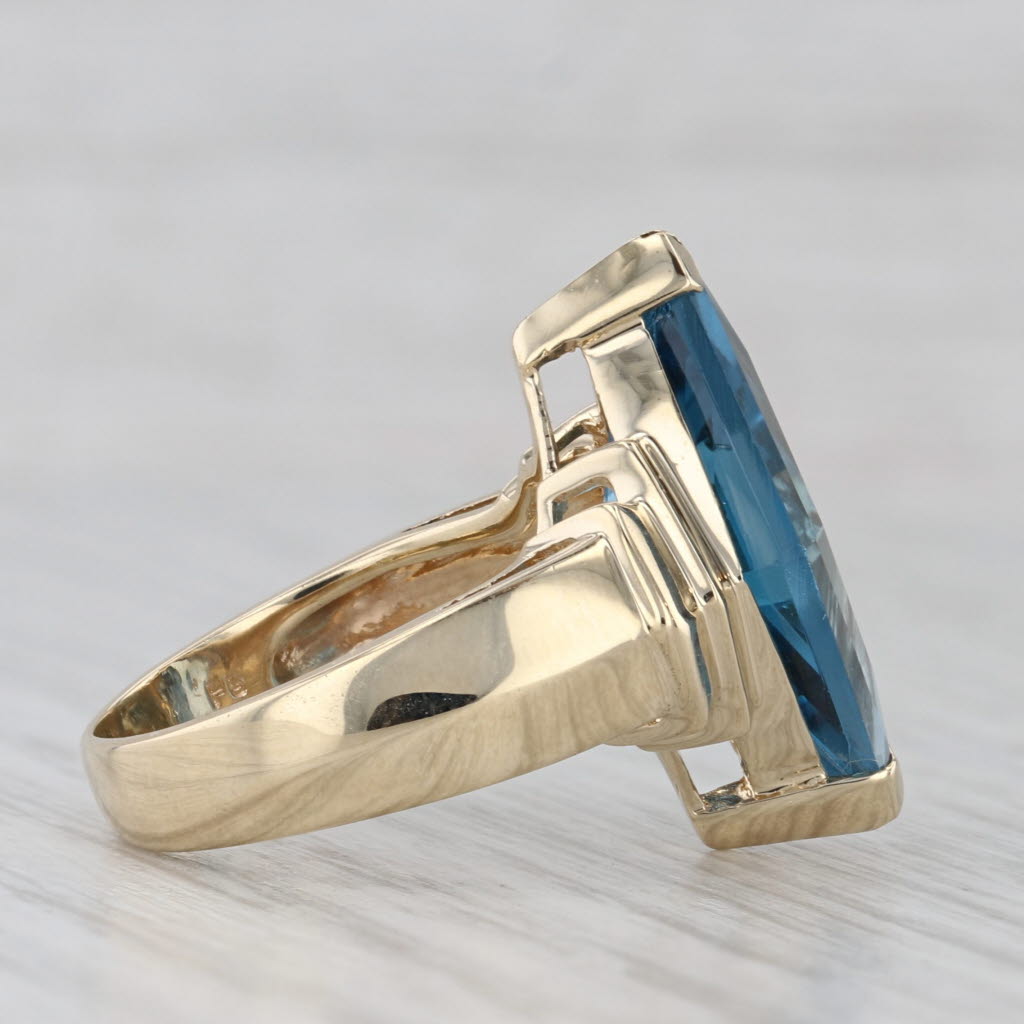 Gray Blue Topaz Rhombus Solitaire Ring 14k Yellow Gold Size 4.75