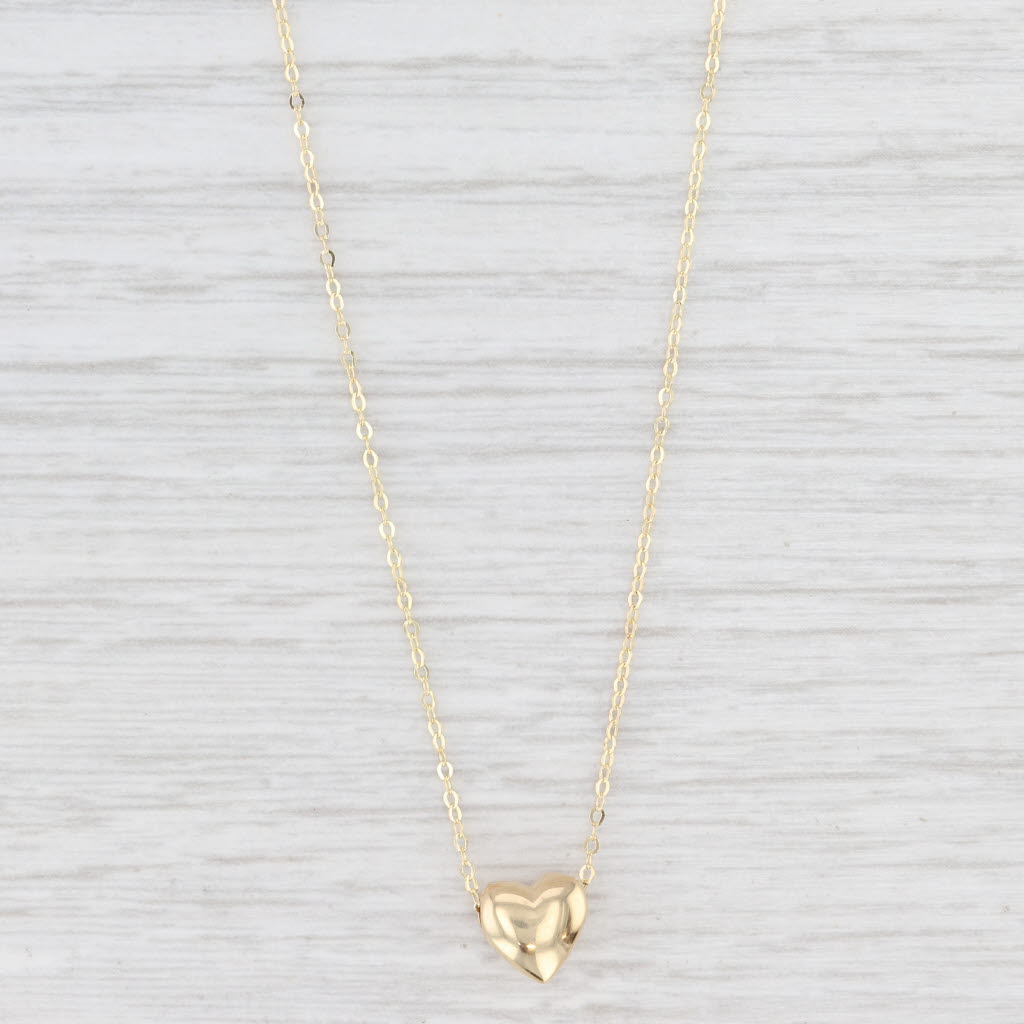 Light Gray New Reversible Heart Slide Pendant Cable Chain Necklace 14k Yellow Gold 18"