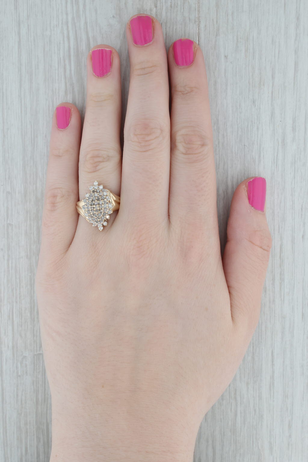Gray 0.85ctw Diamond Cluster Bypass Ring 10k Yellow Gold Size 8.25 Cocktail