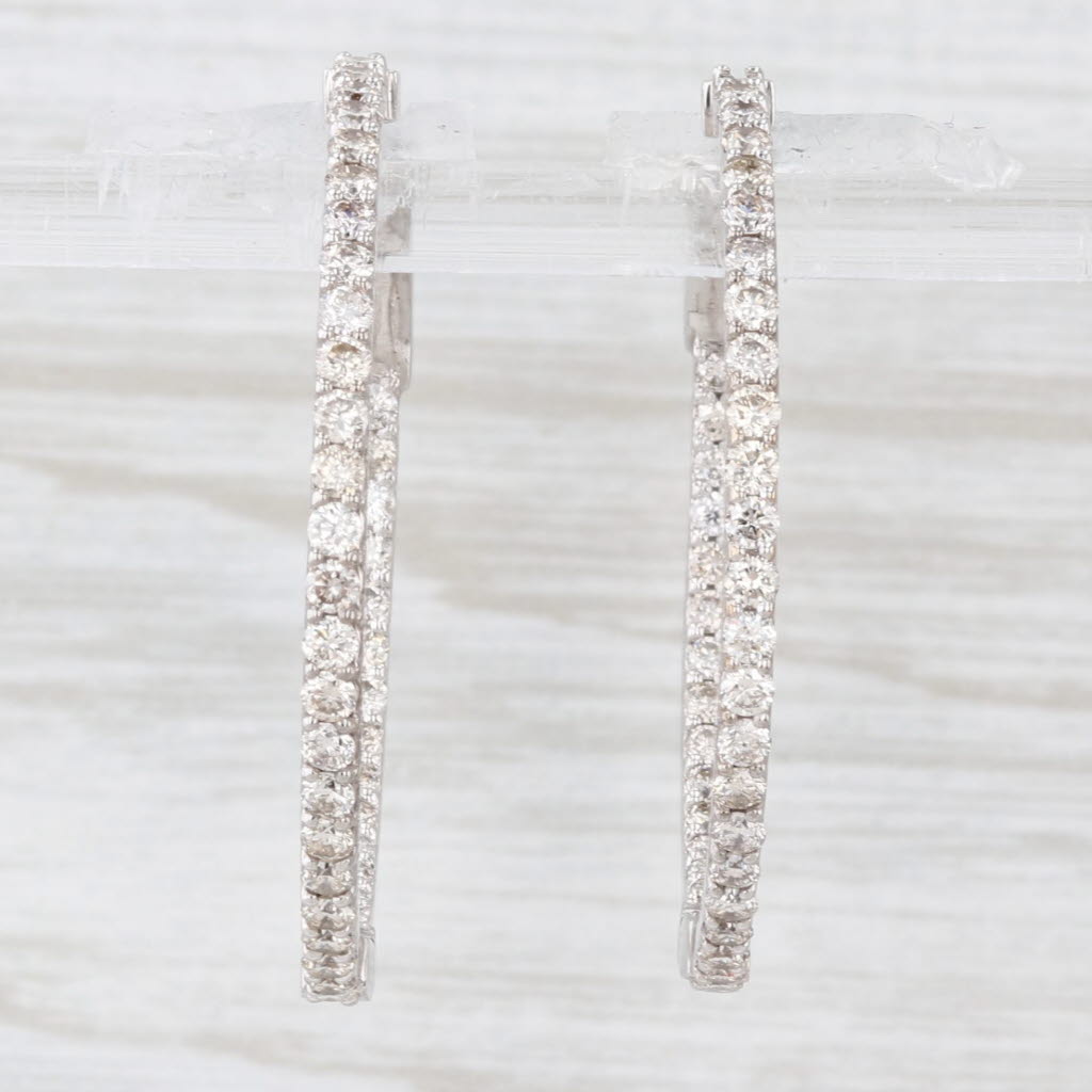 Light Gray 1.60ctw Diamond Inside Out Round Hoop Earrings 10k White Gold Hinged Snap Hoops