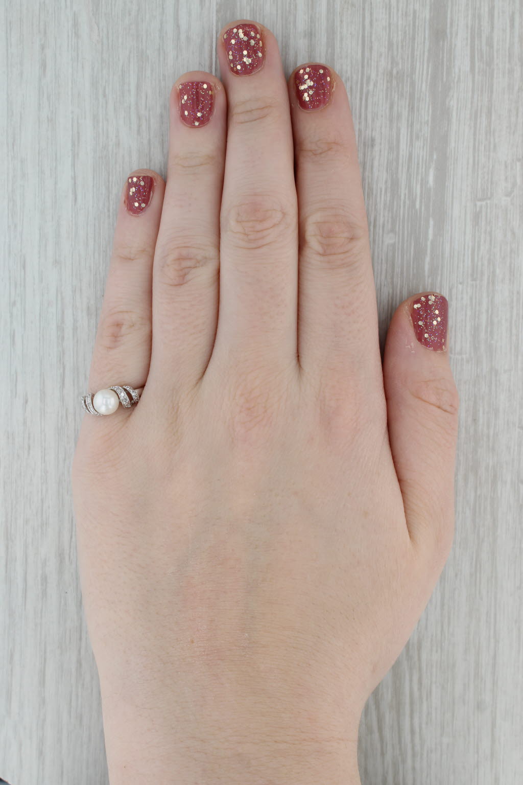 Dark Gray Cultured Pearl Diamond Ring 10k White Gold Size 7