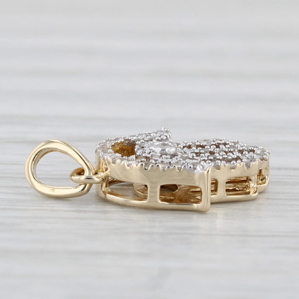 Light Gray Small 0.11ctw Diamond Hamsa Hand Pendant 14k Yellow Gold Talisman Charm