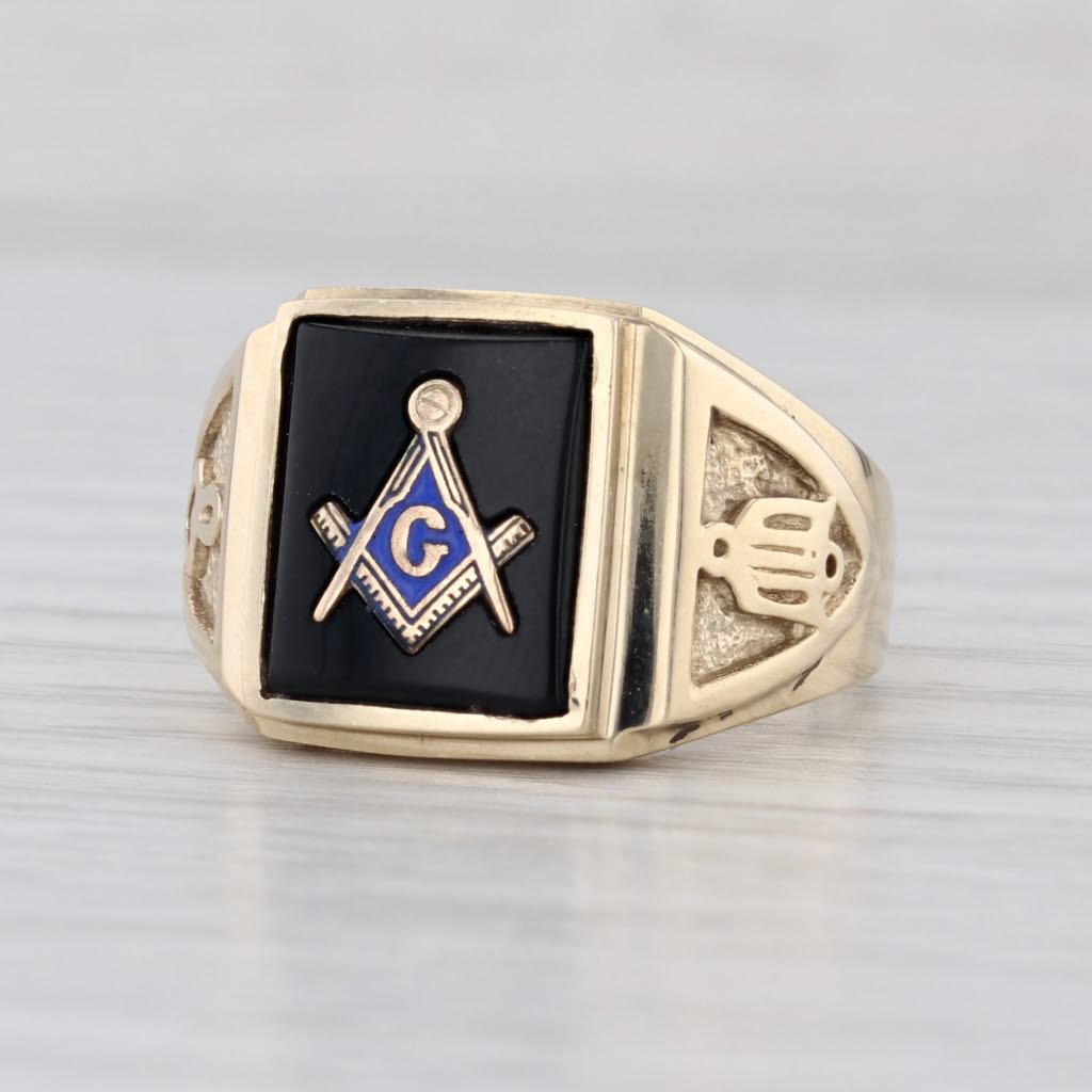 Onyx Masonic Signet Ring 10k Gold Size 10 Blue Lodge Square Compass