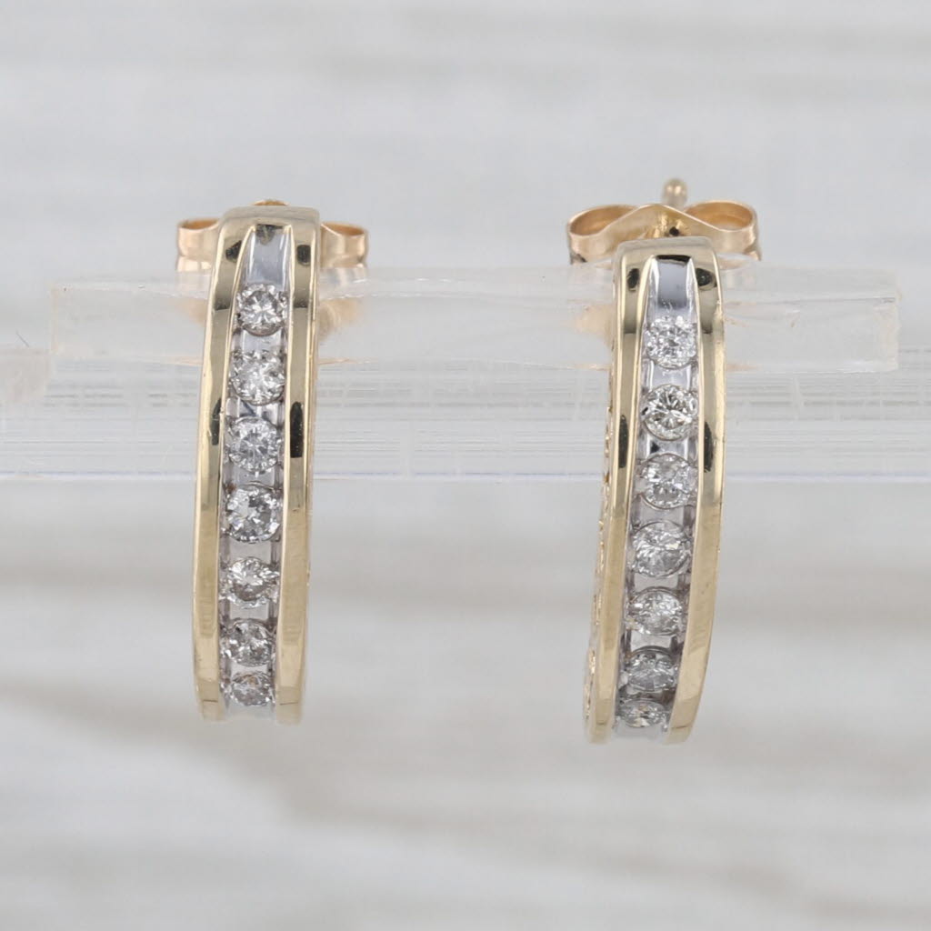 0.20ctw Diamond Journey Earrings 14k Yellow Gold Heart Accents J-Hook Drops