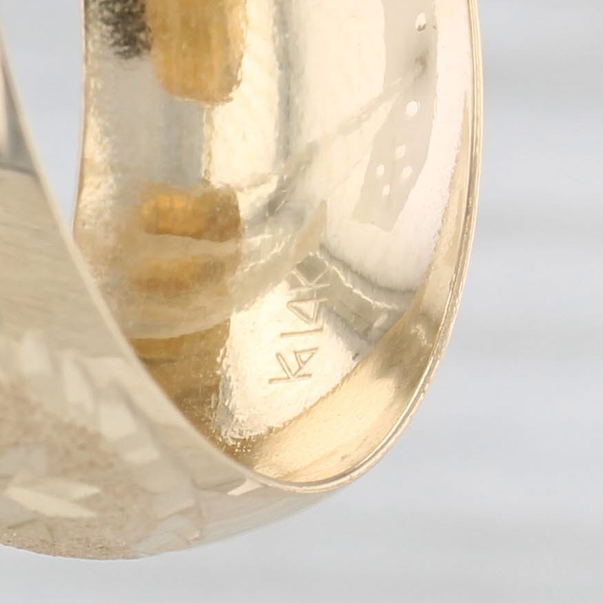 Light Gray Textured Round Hoop Earrings 14k Yellow Gold Drop Hoops