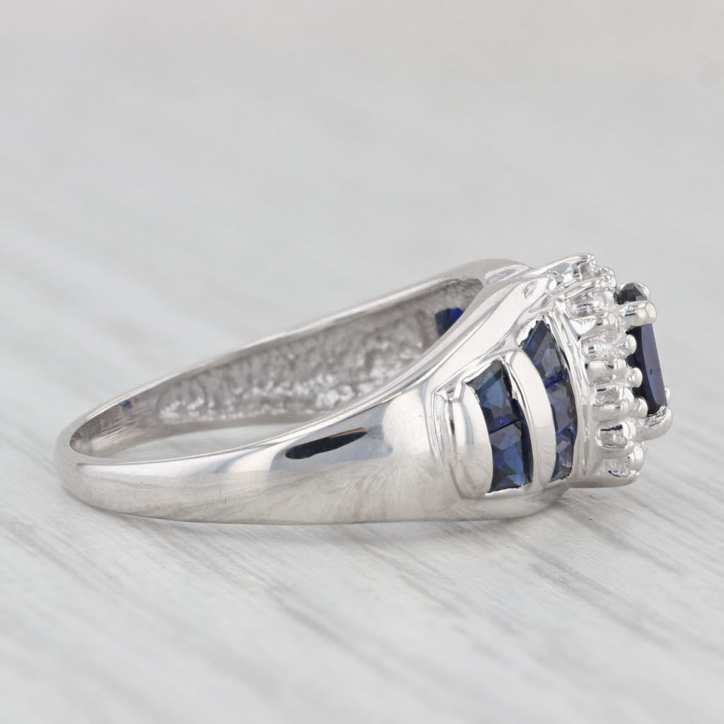 Light Gray 1.30ctw Lab Created Blue Sapphire Diamond Ring 10k White Gold Size 7