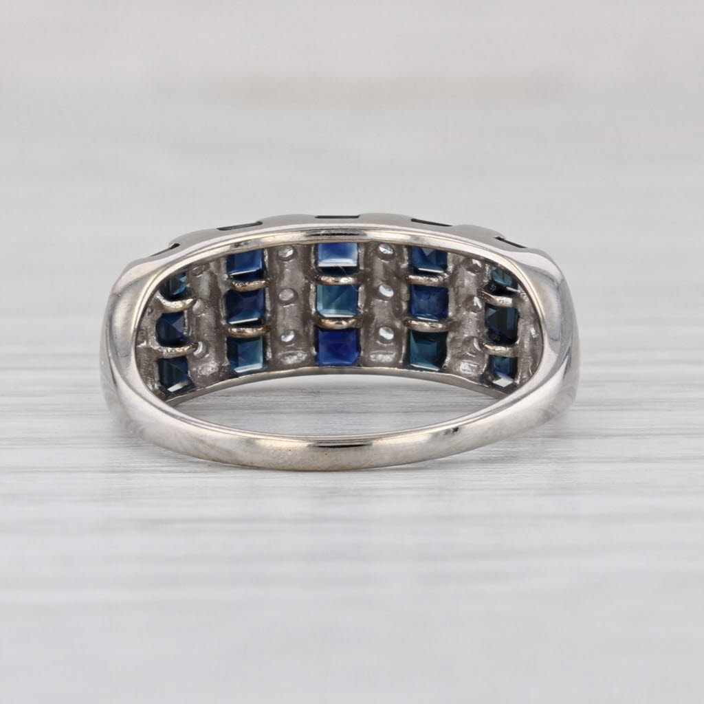 0.94ctw Blue Sapphire Diamond Ring 14k White Gold Size 7 Stackable