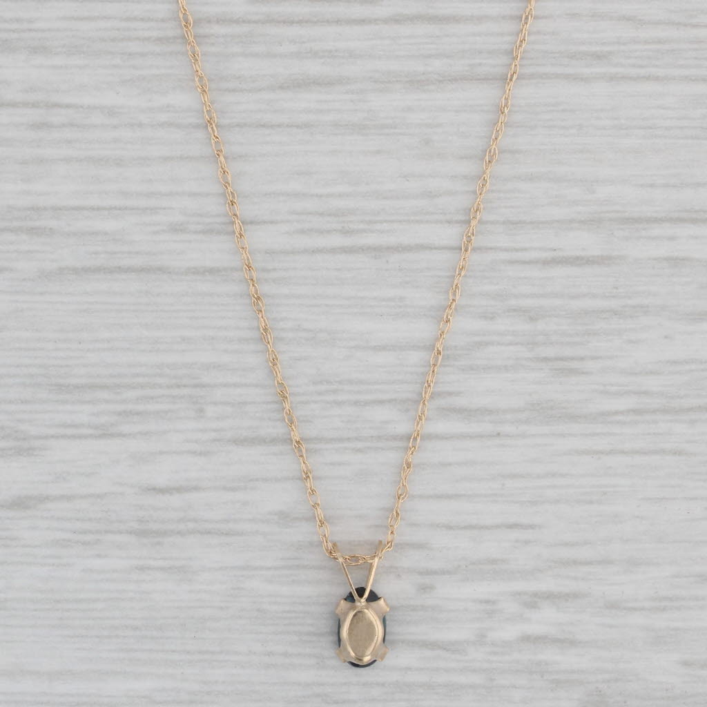 Gray Small 0.35ct Oval Blue Sapphire Solitaire Pendant Necklace 10k Yellow Gold 19"