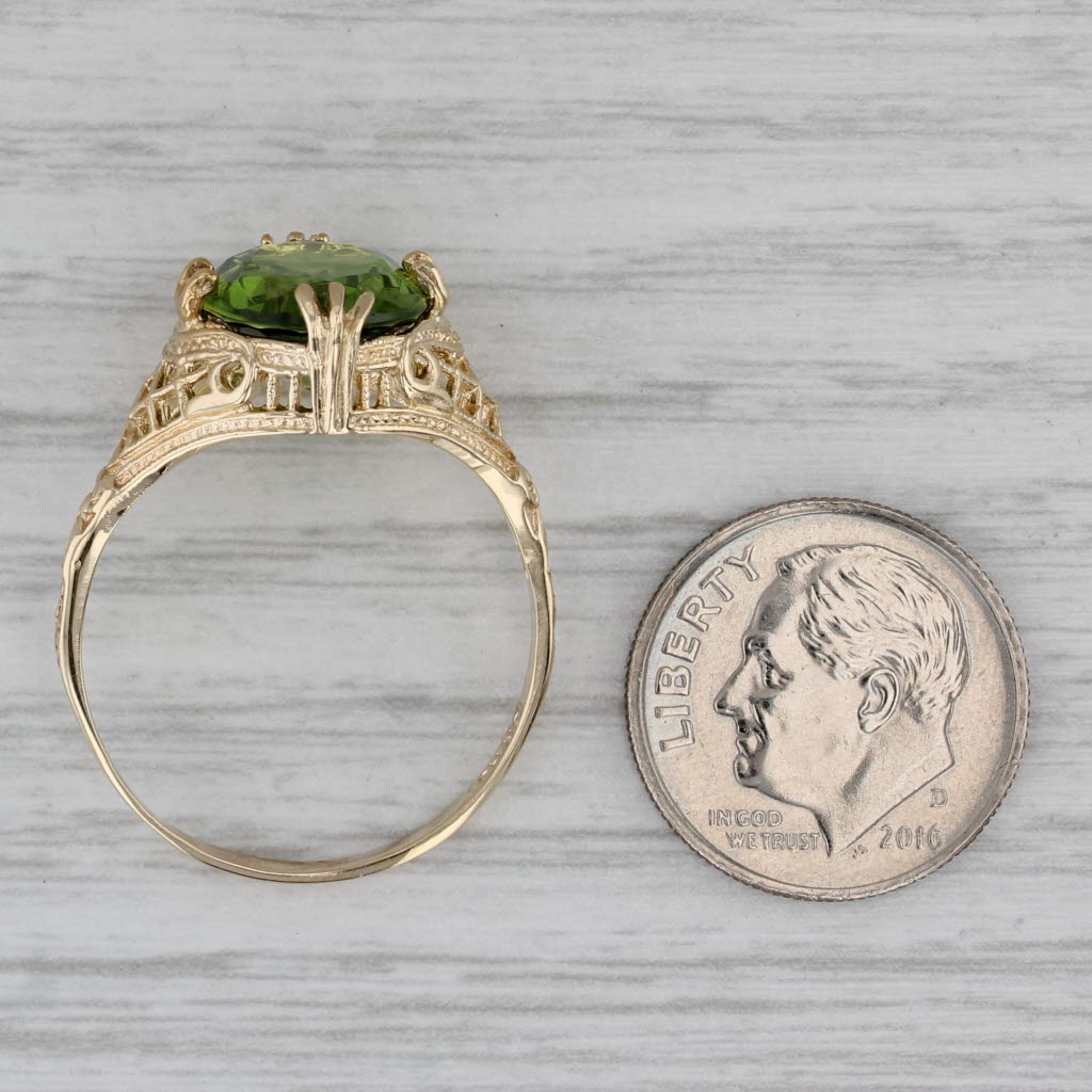 Gray Lab Created Green Spinel Ring 10 Yellow Gold Filigree Size 11