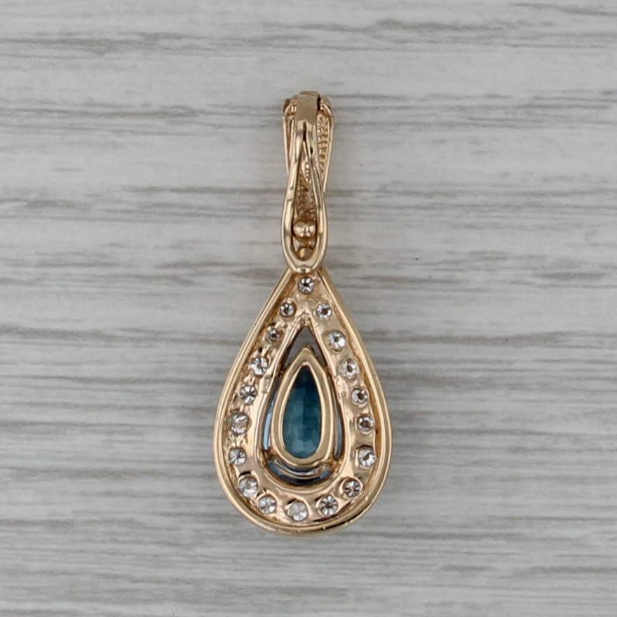 2.01ctw Blue Topaz Diamond Halo Teardrop Pendant 14k Gold Enhancer Clip Bail