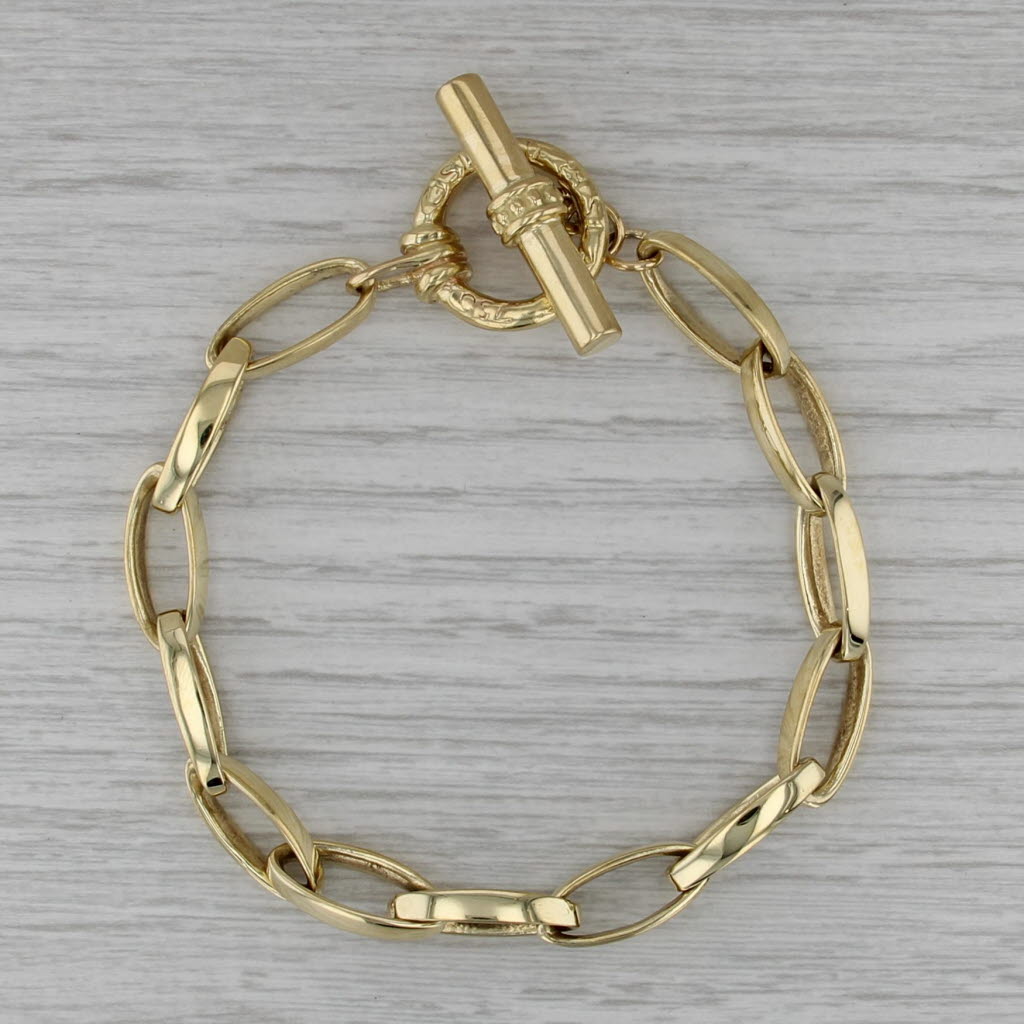 Slane & Slane Elongated Cable Chain Bracelet 18k Yellow Gold 8" Toggle Clasp