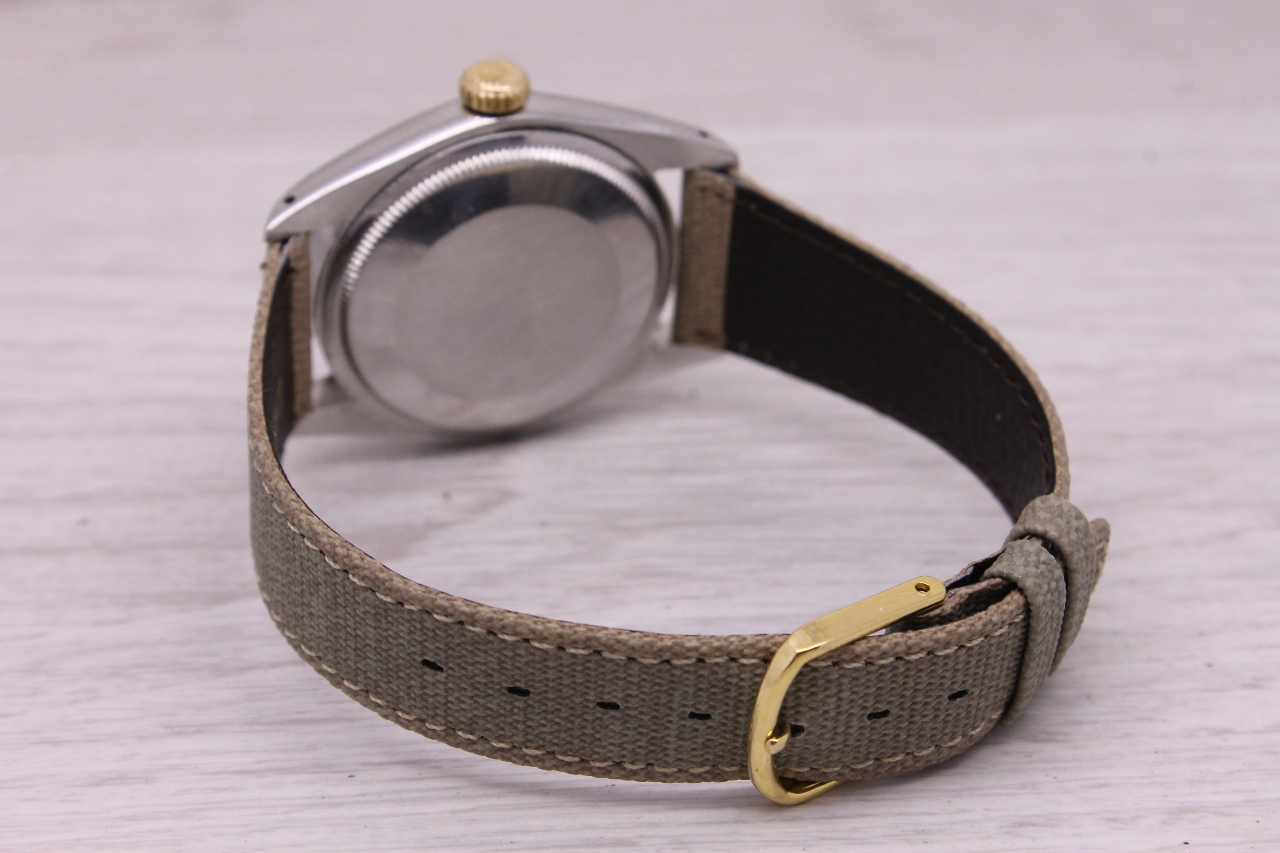 Gray Vintage 1974 Rolex Date 1505 Mens 34mm Steel & 14k Automatic Watch Zephyr Dial