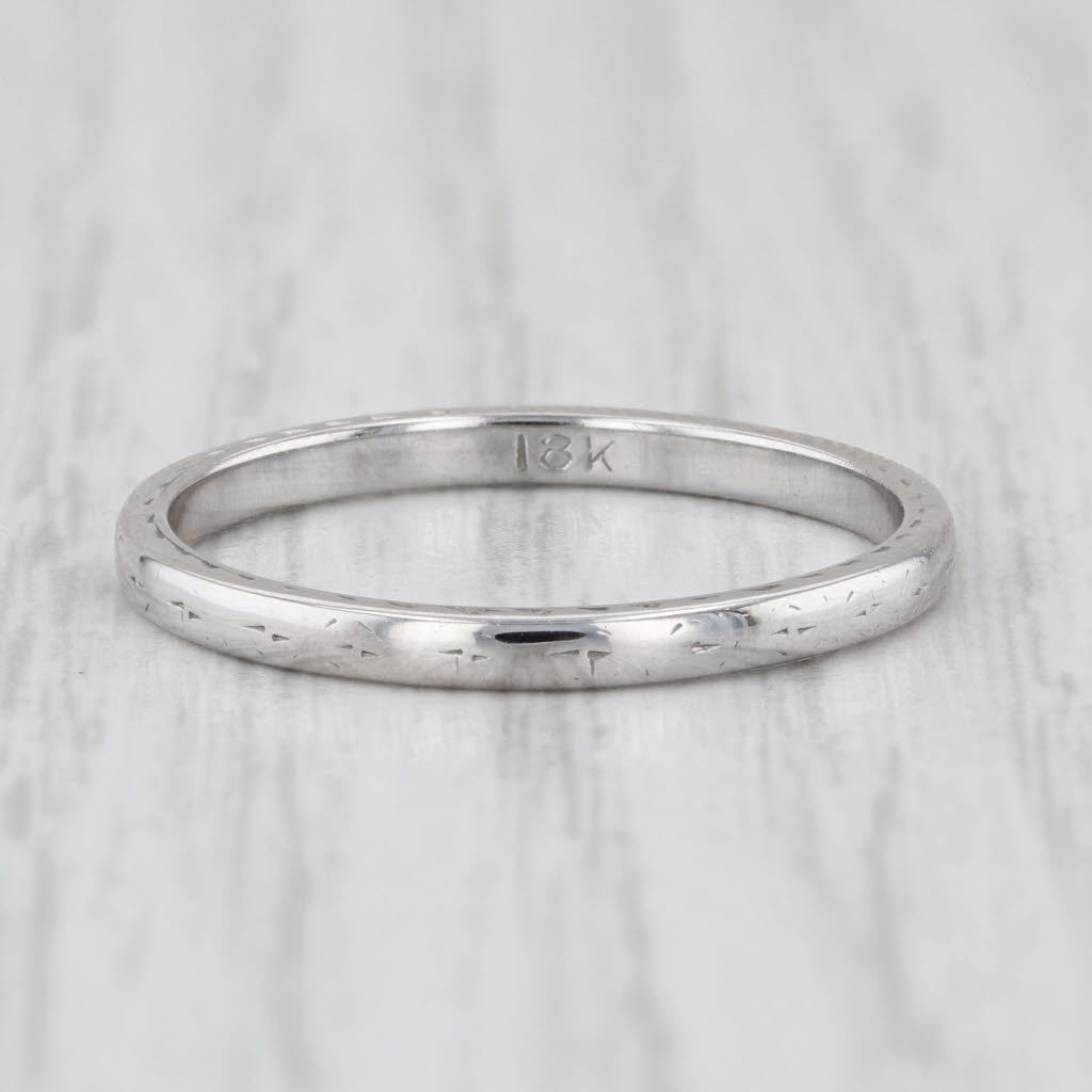 Wheat Etched Wedding Band 18k White Gold Size 8.5 Stackable Ring