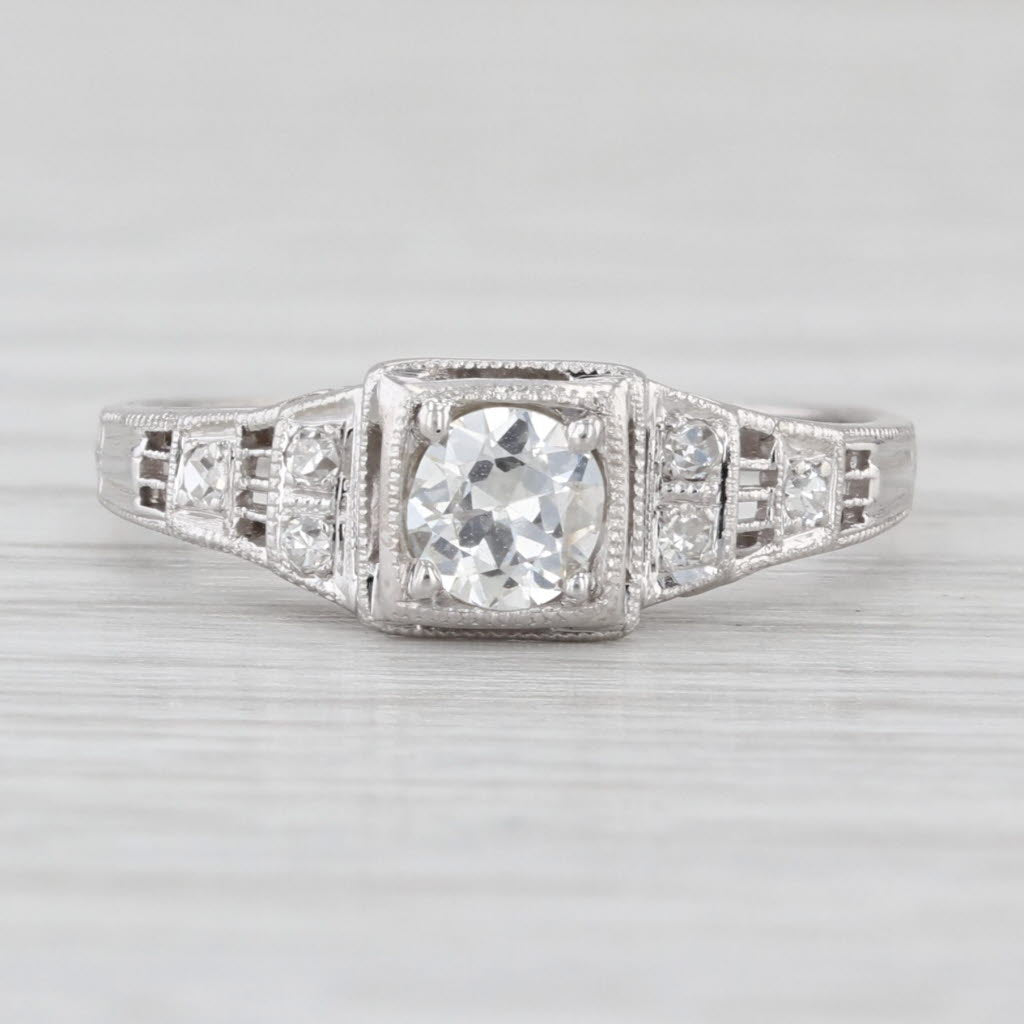 Vintage Art Deco 0.36ctw Diamond Engagement Ring 18k White Gold Size 6 Filigree