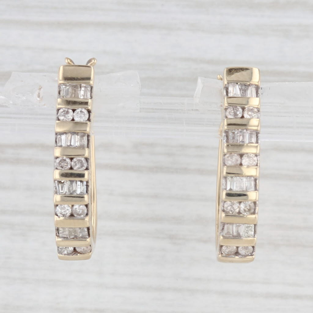 Light Gray 0.50ctw Diamond Oval Hoop Earrings 10k Yellow Gold Snap Top Hoops