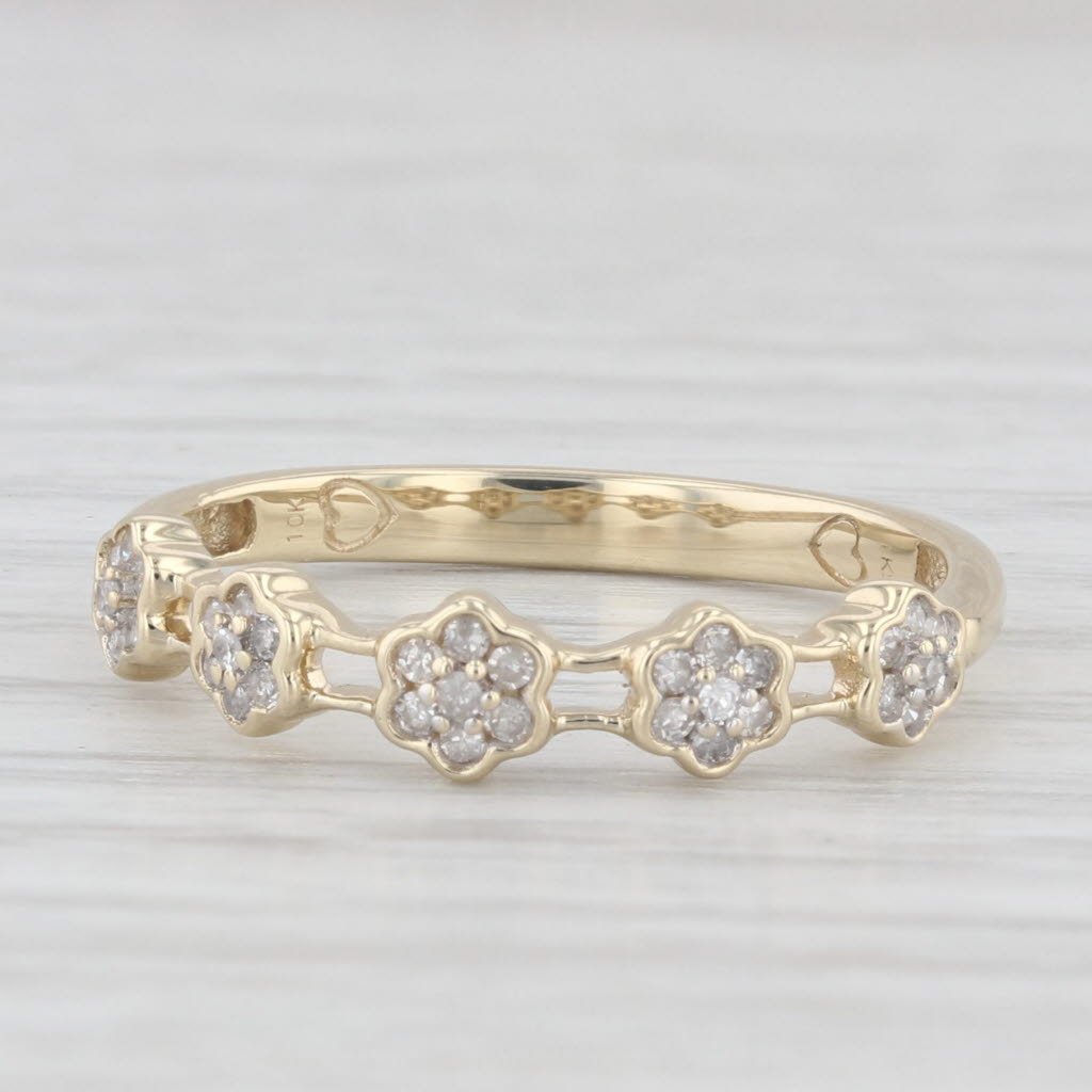 Light Gray Diamond Flower Cluster Ring 10k Yellow Gold Size 7 Stackable