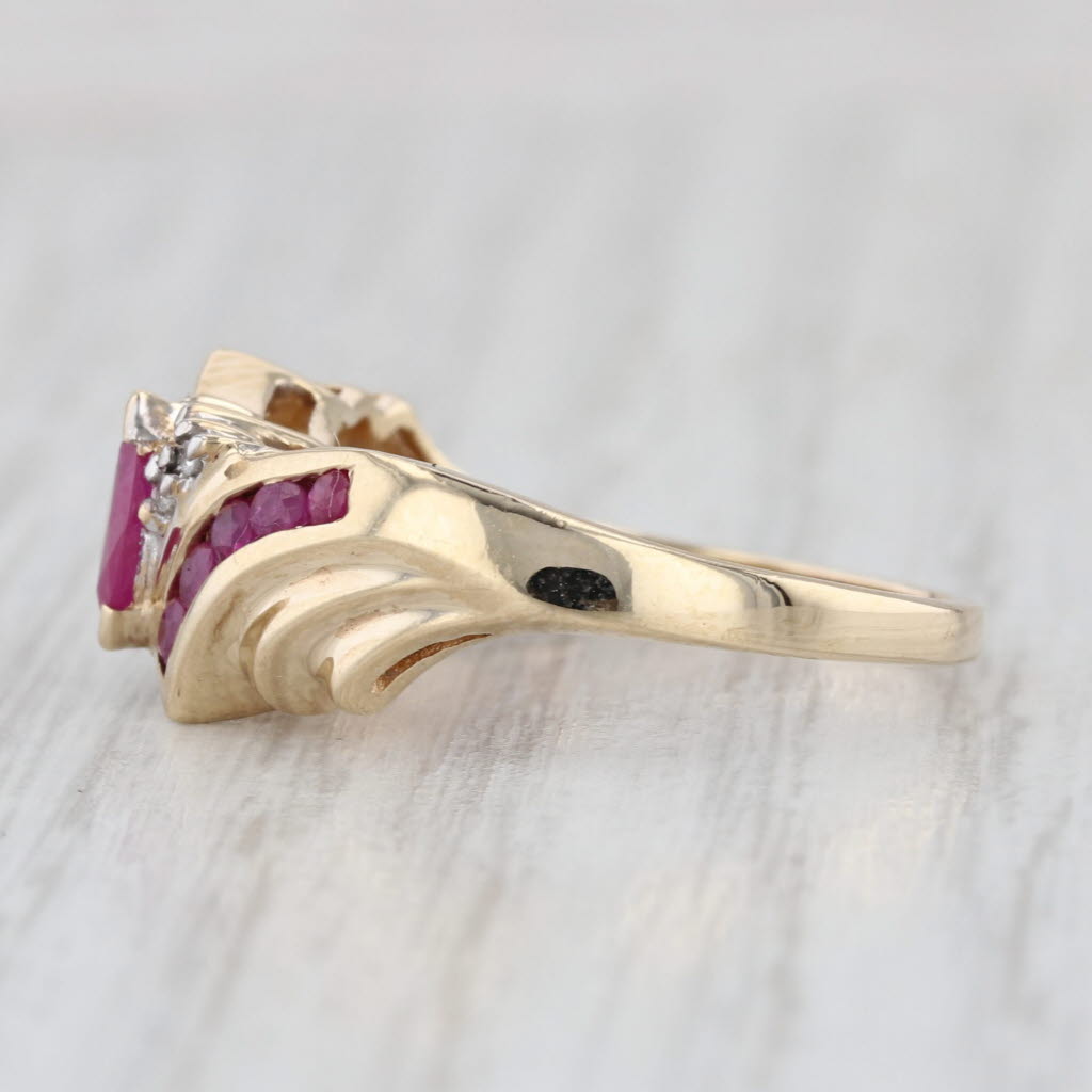 0.55ctw Marquise Ruby Diamond Bypass Ring 10k Yellow Gold Size 7