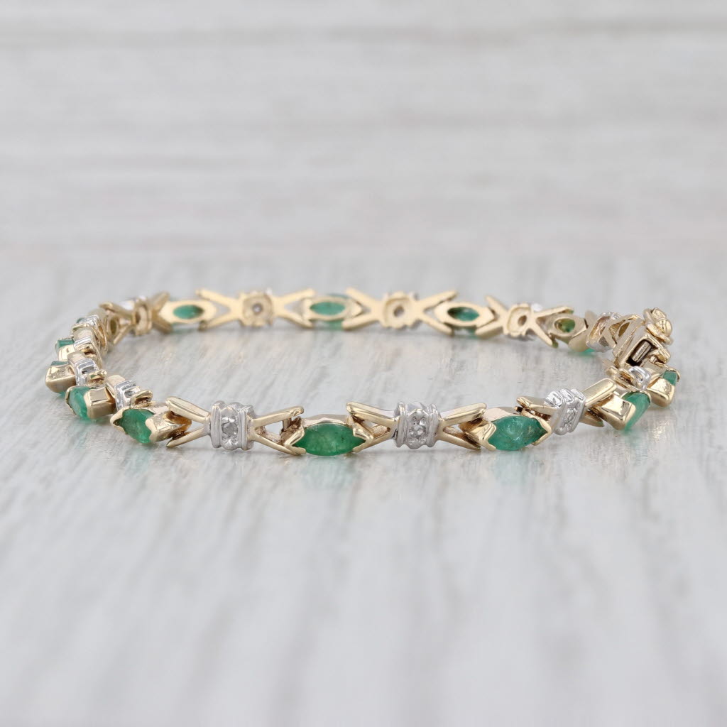 1.94ctw Emerald Diamond Tennis Bracelet 10k Yellow White Gold 7" 3.6mm