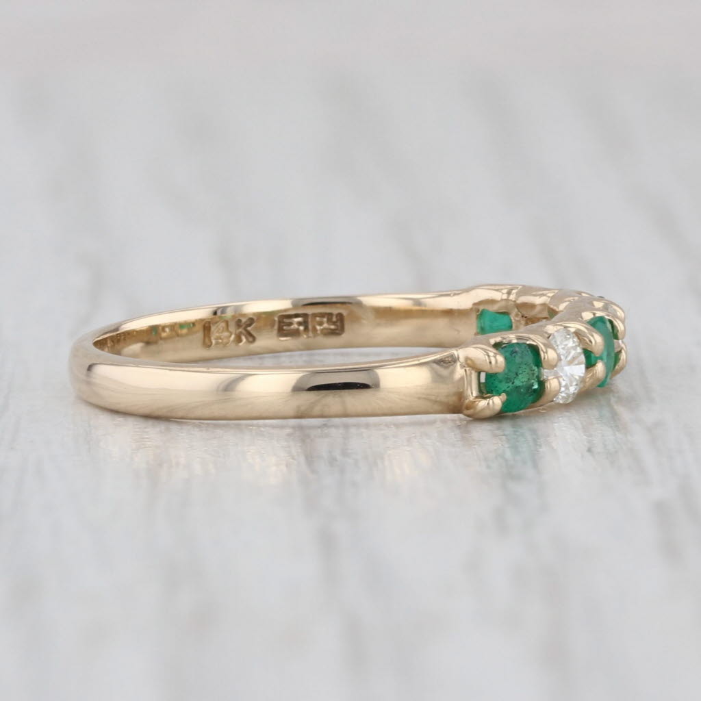 Effy 0.56ctw Emerald Diamond Stackable Ring 14k Yellow Gold Wedding Band Sz 7.25