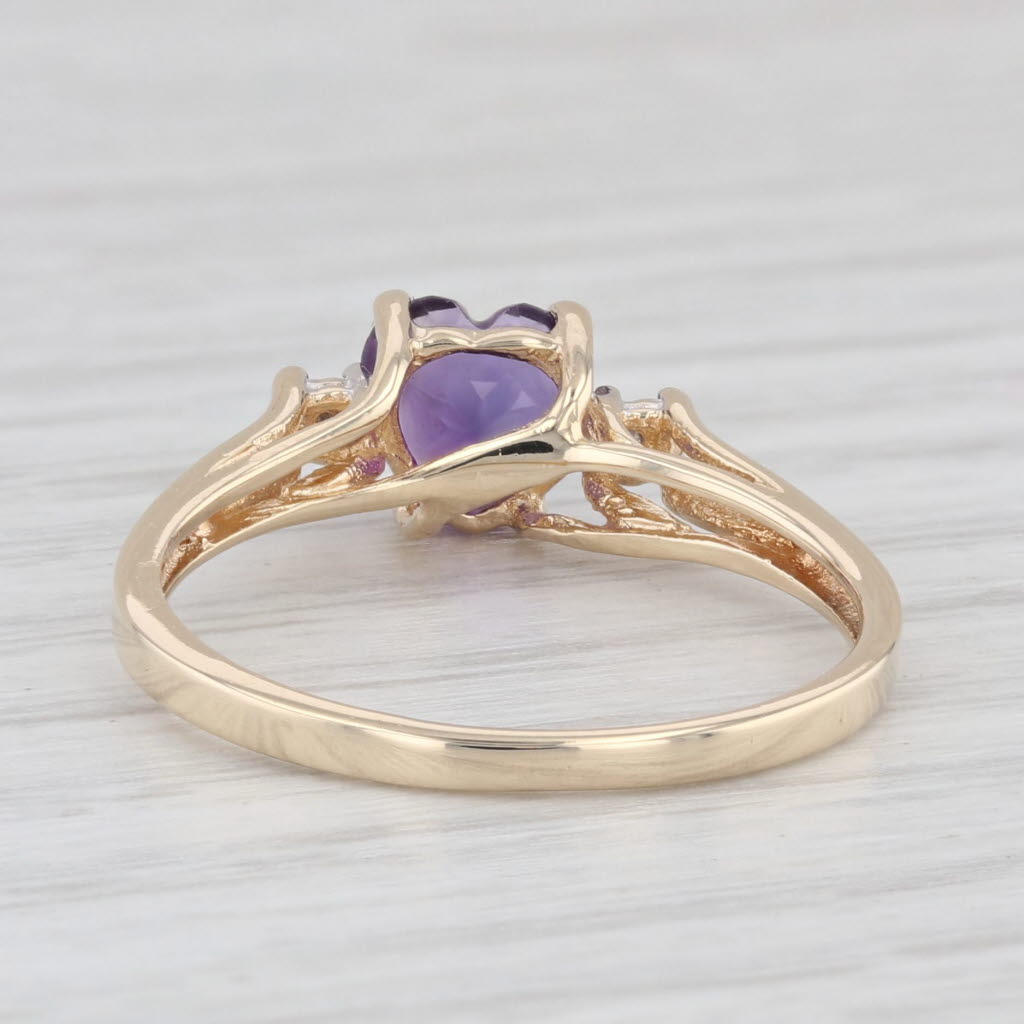 Light Gray 0.65ctw Amethyst Heart Ring 10K Yellow Gold Size 7 Diamond Accents