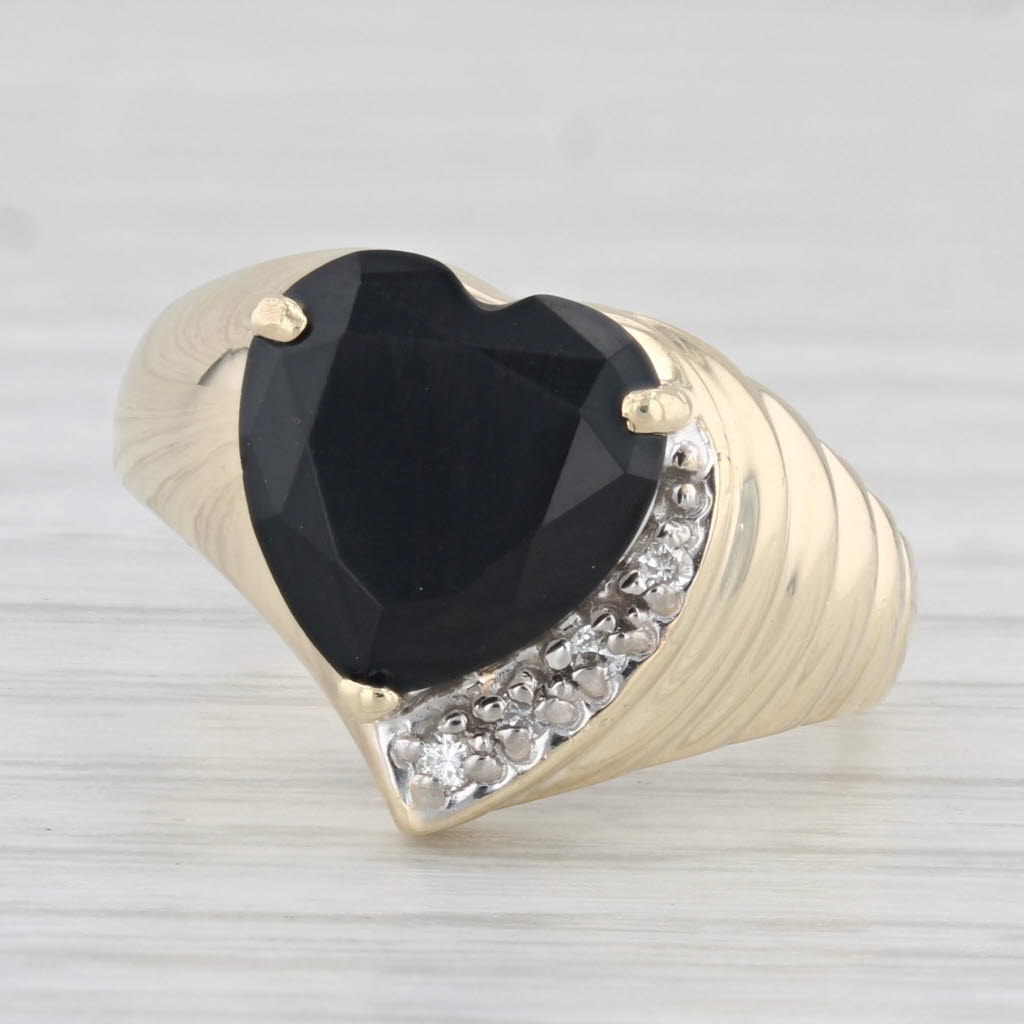 Light Gray Onyx Heart Ring 14k Yellow Gold Size 7 Diamond Accents